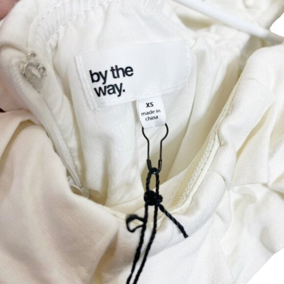 By The Way. New  Off Shoulder Linen Mini Dress Women’s XS Neutral Ruffle - Picture 8 of 10